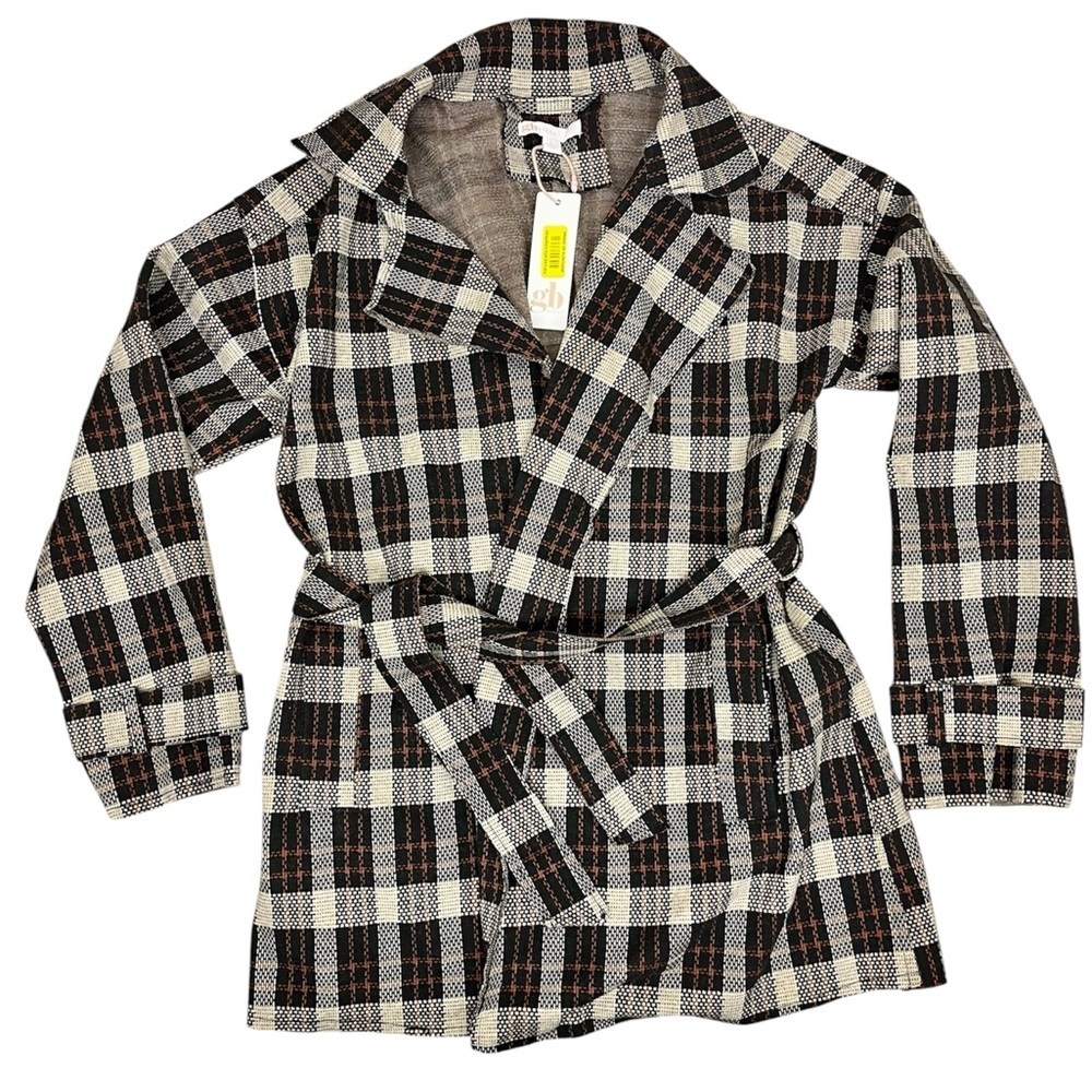 NWT GB Gianni Bini Wool-Like Plaid Wrap Sweater Size L